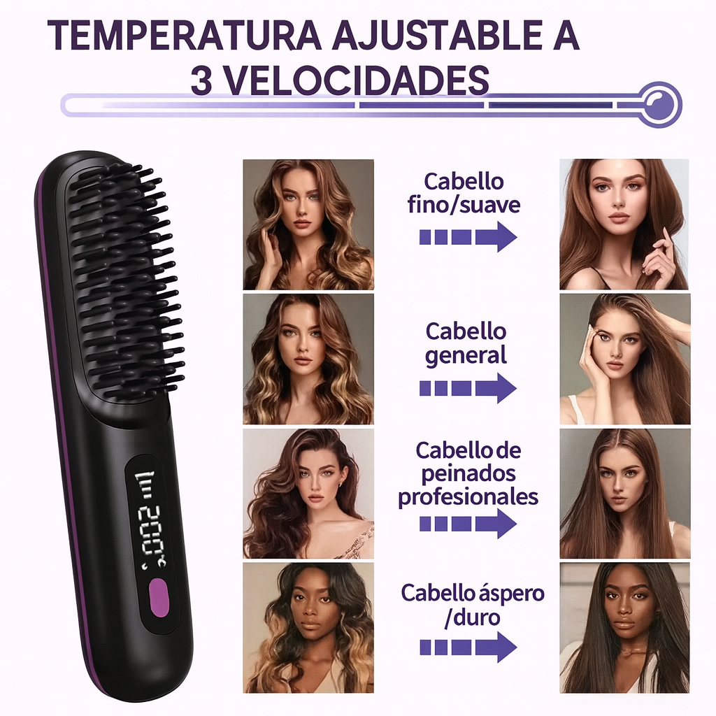 Cepillo alisador de pelo inalámbrico perfecto para llevartelo a cualquier sitio facilmente.
