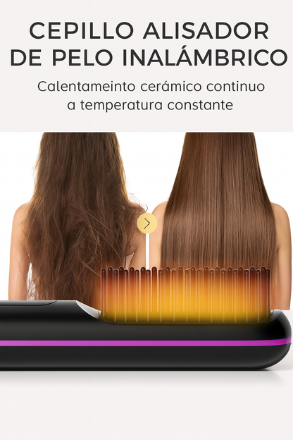 Cepillo alisador de pelo inalámbrico perfecto para llevartelo a cualquier sitio facilmente.