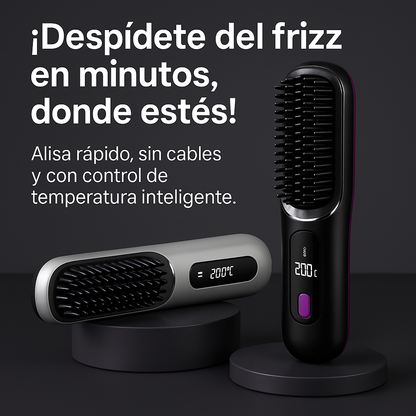 Cepillo alisador de pelo inalámbrico perfecto para llevartelo a cualquier sitio facilmente.